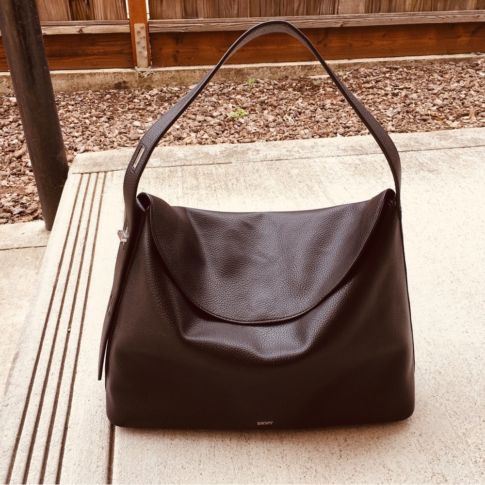 DKNY black leather hobo bag